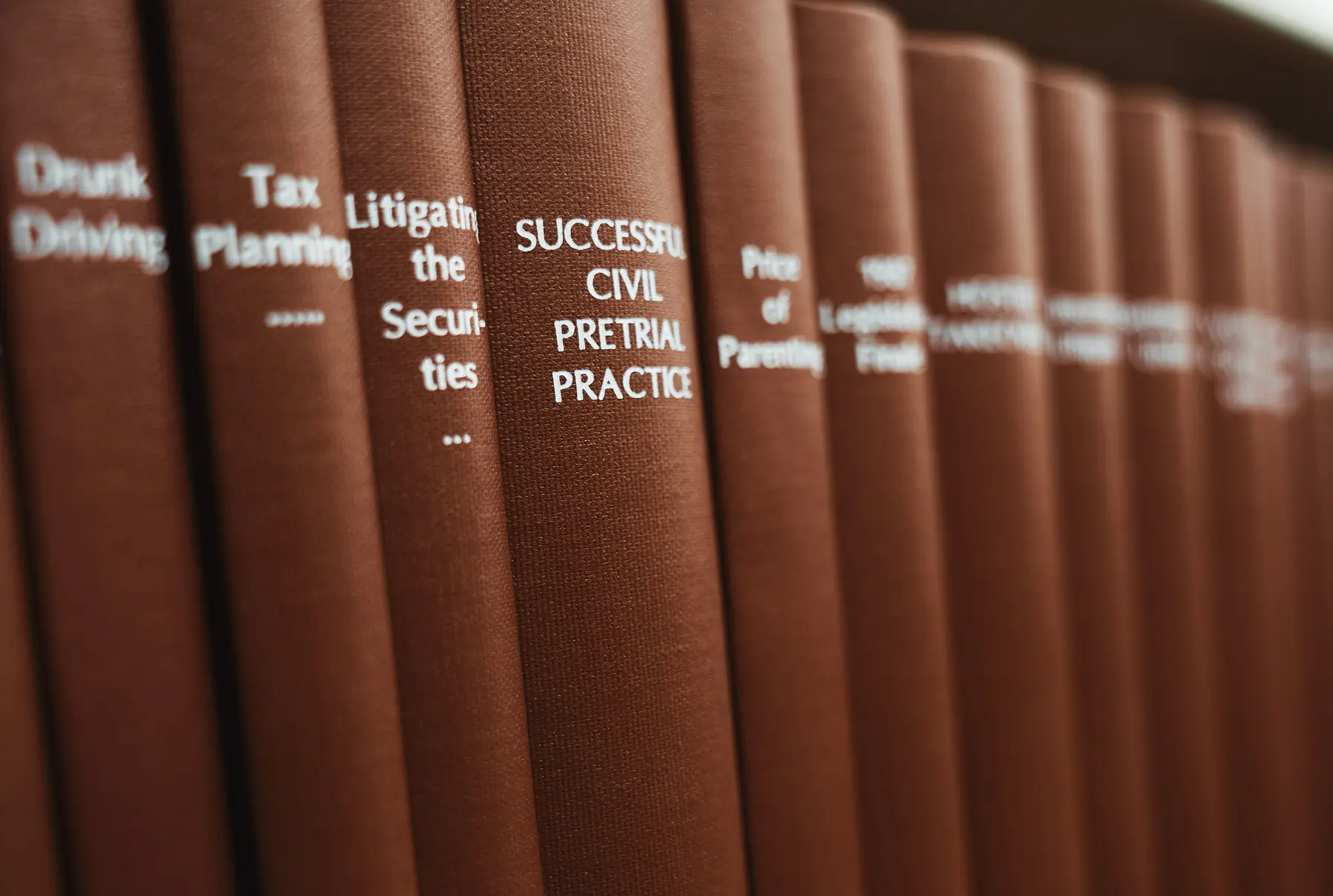 Shelves of bound litigation and civil practice volumes